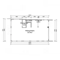 Black and white 2D floor plan drawing showing room layout with measurements and Vietnamese labels