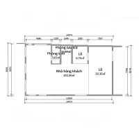 Black and white 2D floor plan layout showing room dimensions and labeled areas for restaurant