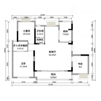 Interior design drawing showing a floor plan with bedrooms, kitchen, bathroom, study, and living room.