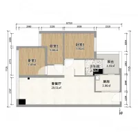 Detailed 2D house floor plan showing three bedrooms living room kitchen bathroom balcony and room measurements