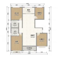 Detailed floor plan layout showing a house with bedrooms kitchen living room and wall measurements